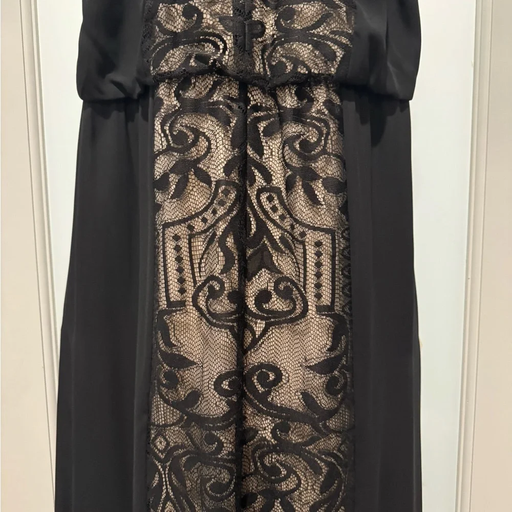 London Times Black Nude Lace Chiffon Halter Maxi Evening Gown – Size 6 - Picture 9 of 14